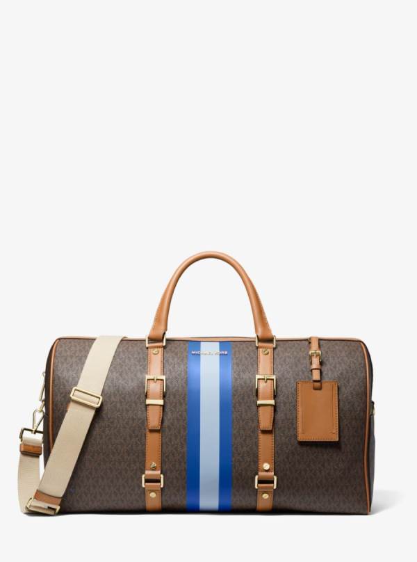Panske Cestovné Tašky Michael Kors Bedford Travel Extra-Large Logo Stripe Weekender Modre - Tasky Michael Kors Slevy | WAZGO-8436
